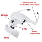 Повязка на голову увеличительное стекло глаз с 2 светодиодный ными регулируемыми линзами 1,01,52,02,53.5X 5 es Лупа оптическая ювелирные изделия в виде объектива Ремонт