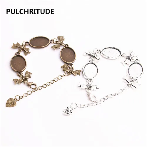 PULCHRITUDE, 3 шт./партия, металлическая цепочка, кабошон, база, подходит для овальной формы, 13*18 см, ручная работа, бант, очаровательный браслет, ювелирное изделие, сделай сам, C0971 - Окраска металла: 2 bronze 1 silver