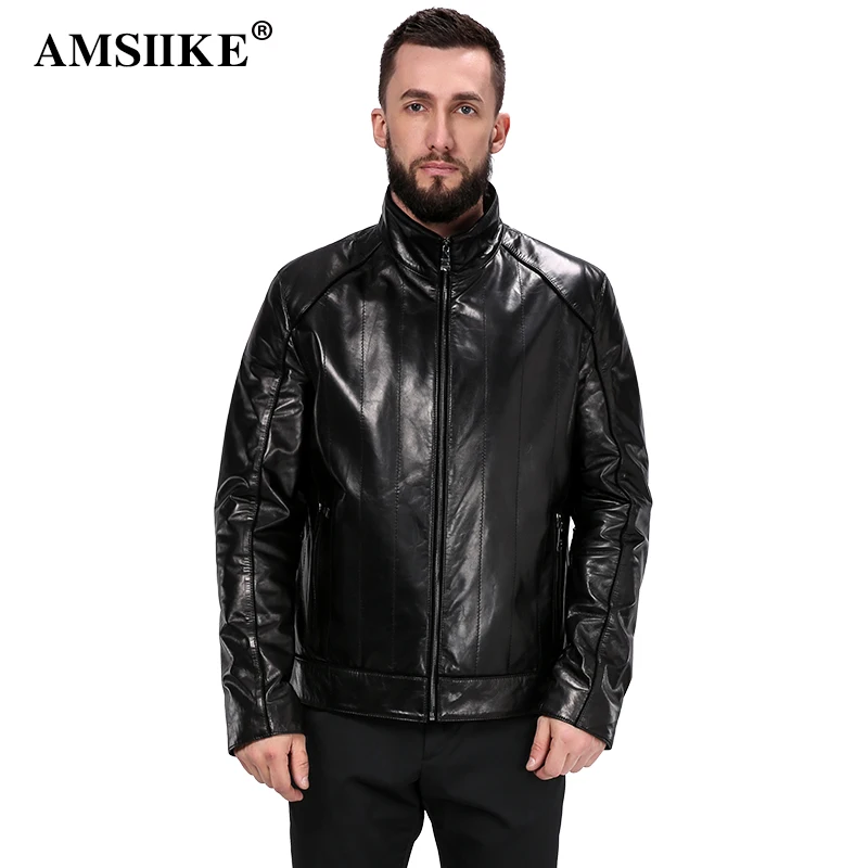 AMSIIKE 2017 Мужская коричневая куртка кожаная стойка воротник A9842|jacket fashion|jacket ajacket jacket