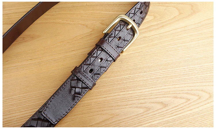 High Quality Top Layer Cow Leather Belt Handmade Men's Belt Cowskin Business Style Woven Pattern Casual Belts for Male