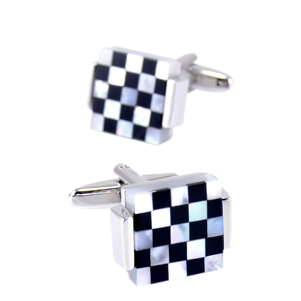 SAVOYSHI запонки для Для мужчин черный белый цвет решетки оболочки манжеты кнопки s