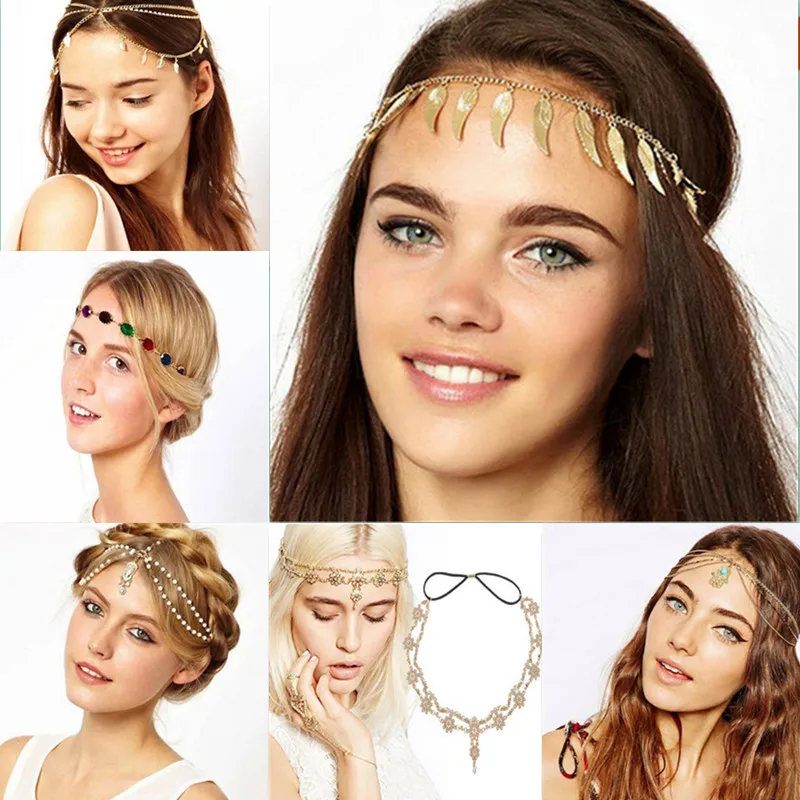 Винтажная Многослойная Металлическая повязка на голову золотого цвета