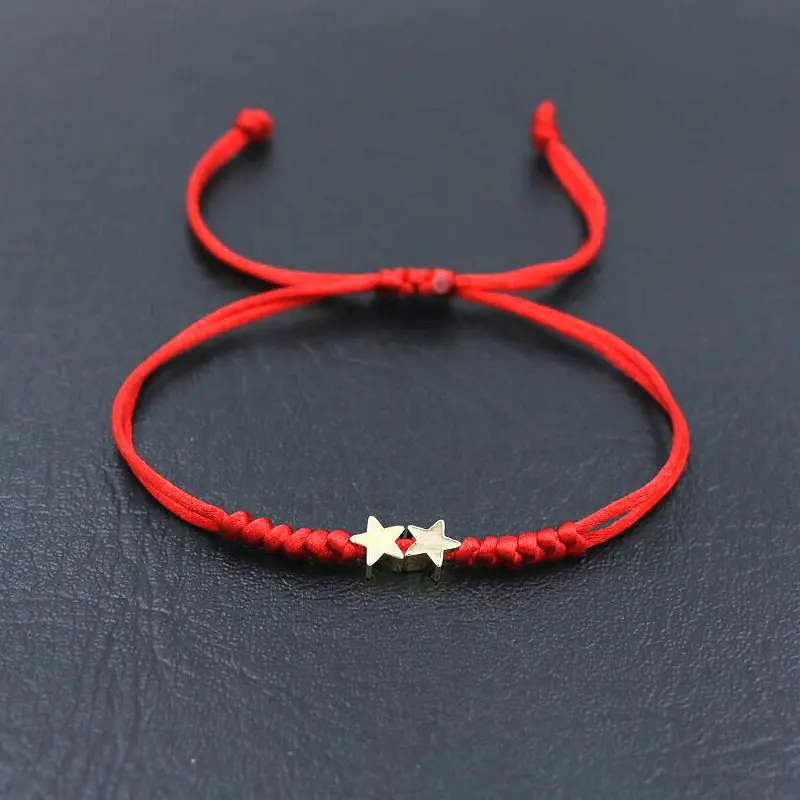BPPCCR Lucky Double Love Heart shape Stars Charm браслет для пары красная веревочная нить String Knot браслеты для мужчин женщин влюбленных - Окраска металла: double stars