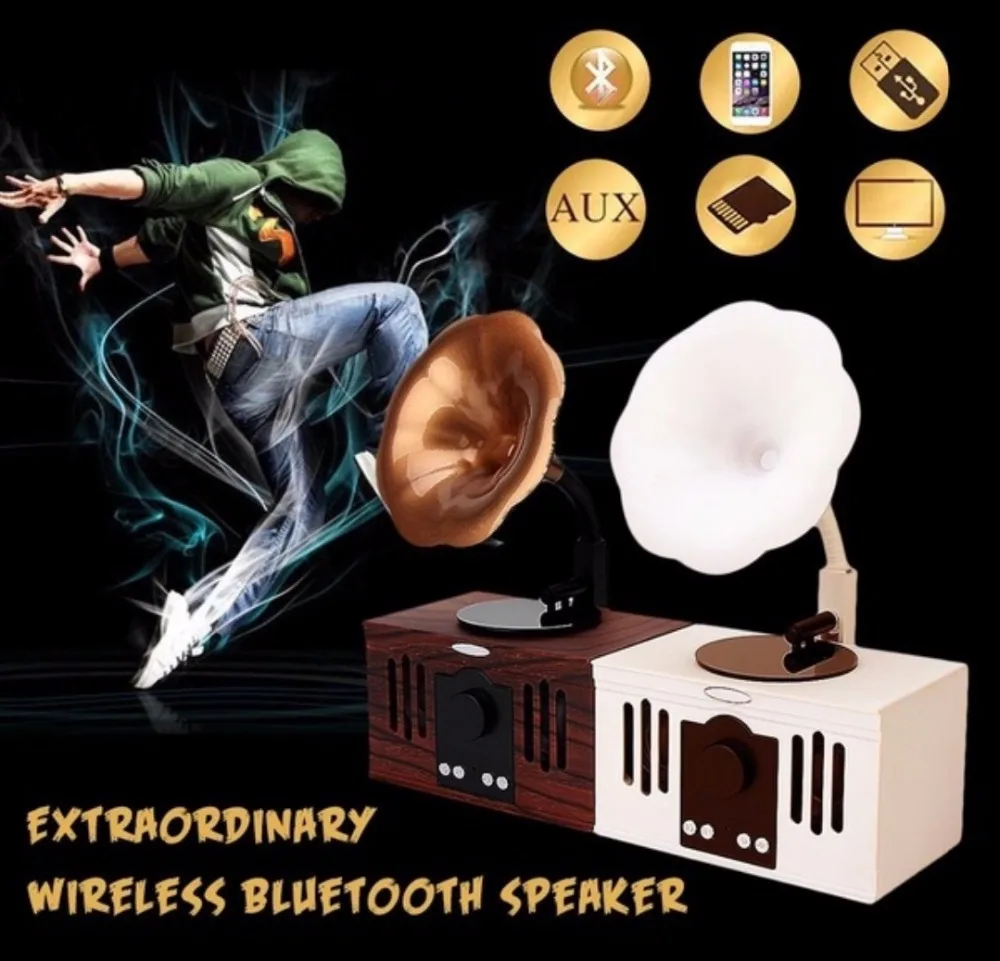 Bluetooth-Колонка деревянная в стиле ретро с микрофоном FM-радио TF | Электроника