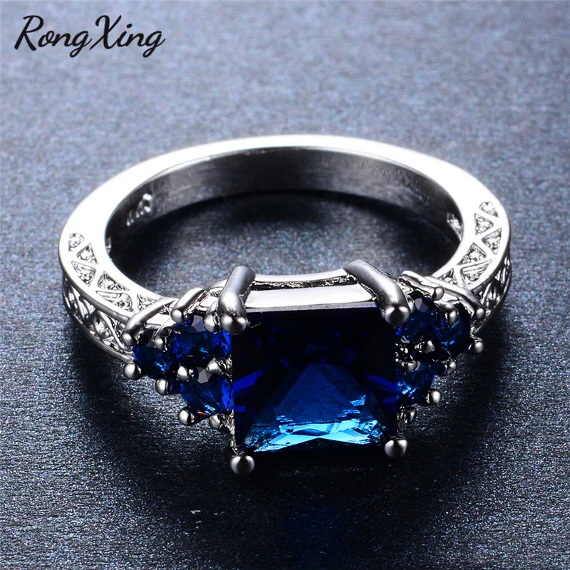 Женские обручальные кольца RongXing с голубым цирконом винтажное модное кольцо