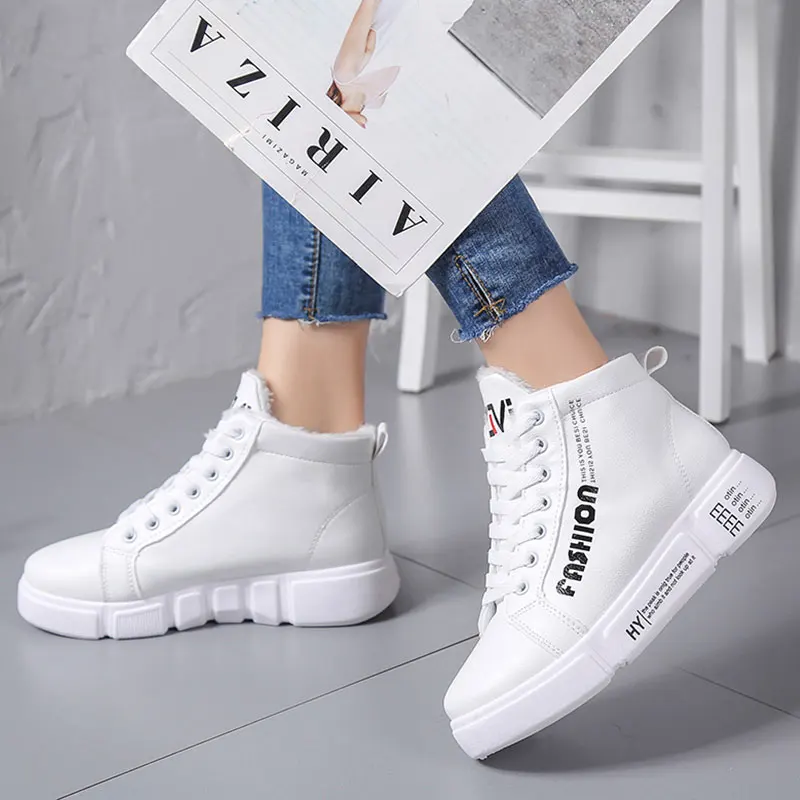 SUROM Winter Plush Warm Women Sneakers 2018 Platform Shoes Woman PU Leather Lace Up Flats Casual Tenis Feminino | Обувь