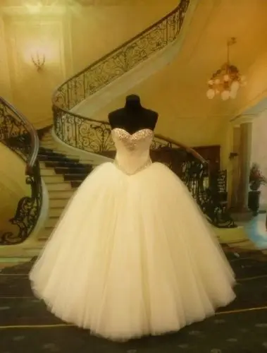 

New White/Ivory Ball Gown Wedding Dresses Beaded Tulle Bridal Gowns Custom