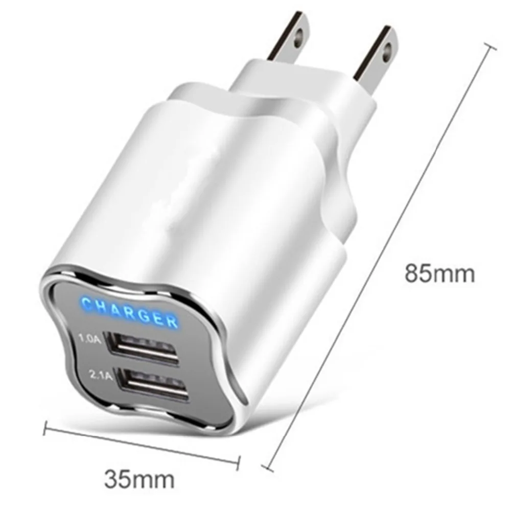 SOONHUA универсальное настенное зарядное устройство с двумя USB, 5 В, 2 А, адаптер для быстрой зарядки, светодиодный светильник, портативное зарядное устройство для путешествий для iPhone, samsung