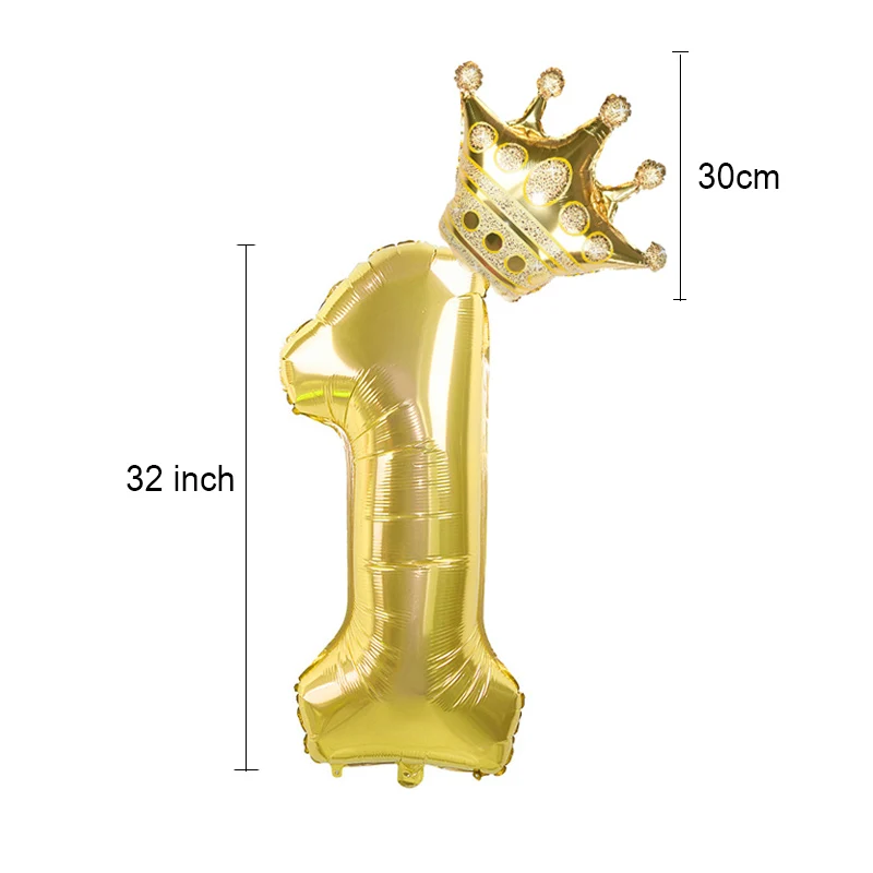 

2pcs Gold Crown With Number Foil Balloon Set Digit Helium Air Globos Baby Shower Happy Birthday Party Decorations Kids Toy