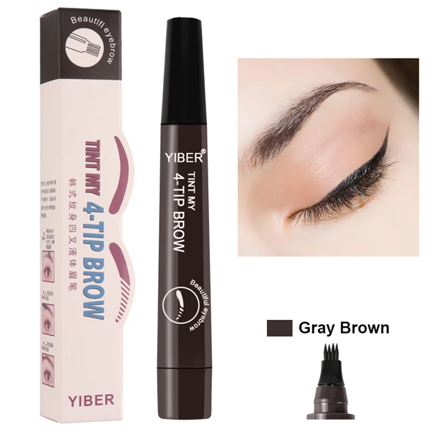Gray brown Водостойкий карандаш для бровей микроблейдинг Тушь для бровей 4 кончика жидкий Набор для перманенного макияжа бровей ручка стойкий для бровей Карандаш Макияж для начинающих набор - Цвет: Gray brown