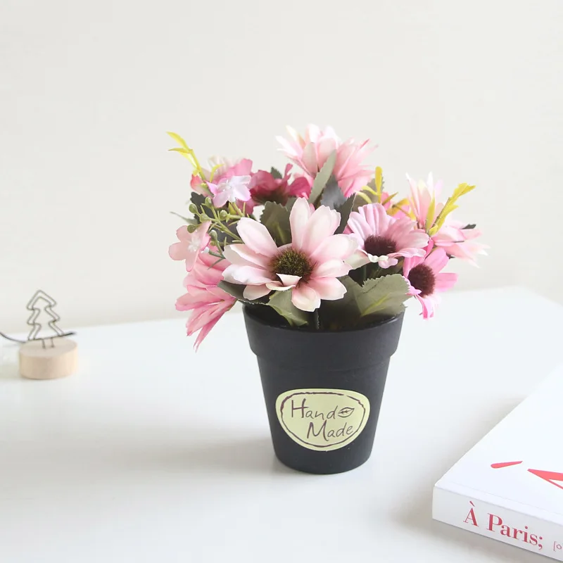 Мини Gerbera Jamesonii Искусственные цветы маленький бонсай набор украшений черные