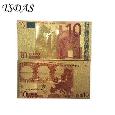 10 euro 10 шт./лот, цветные европейские банкноты, 5 евро, золотые банкноты, 24K позолоченные для сувенира - Цвет: 10 euro