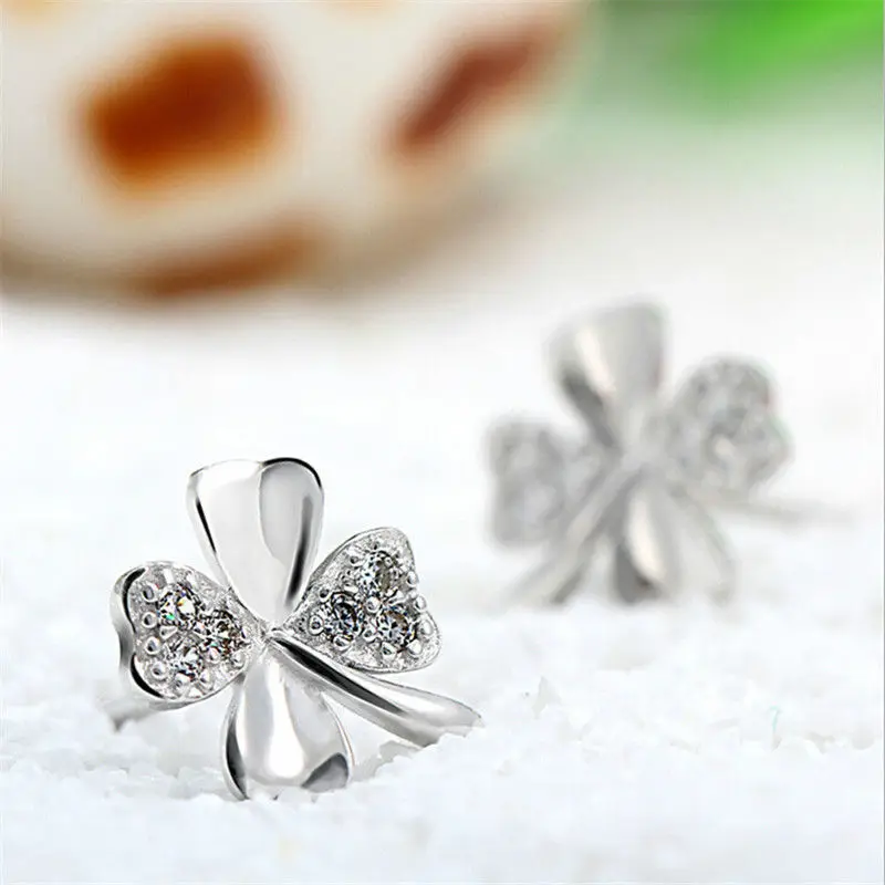 JETTING 1Pair Trendy Lucky Clover Crystal Screw Back Earring For Women Plant New Style MS Earrings Jewelry | Украшения и