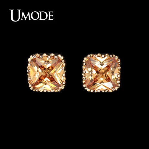 Женские серьги гвоздики с кристаллами UMODE сережки золотого цвета огранкой