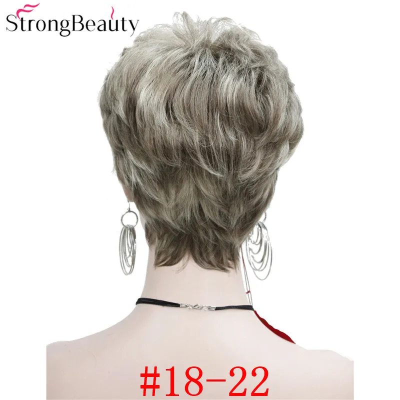 18-22 StrongBeauty синтетические Короткие Волнистые Волосы пышные натуральные светлые/серебристо-серые парики с челкой для женщин много цветов на выбор - Цвет: 18-22