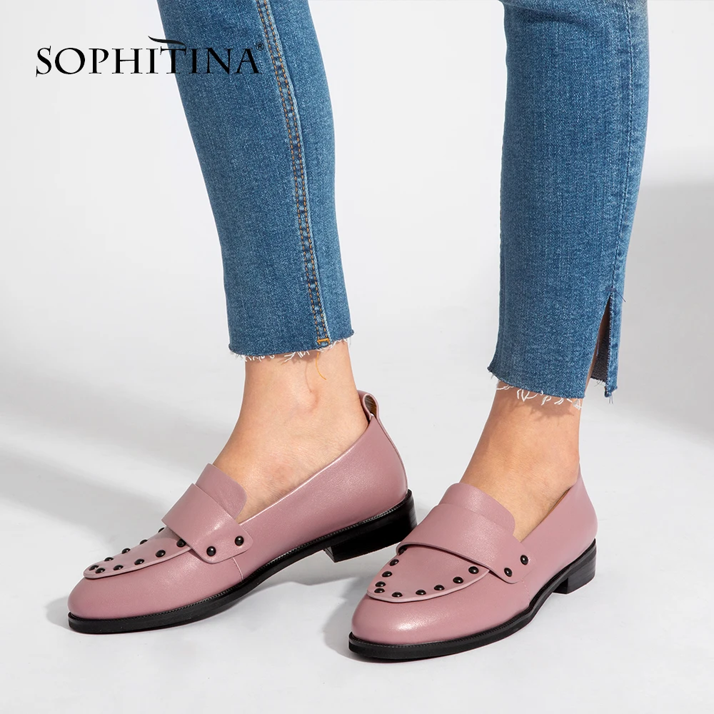 SOPHITINA/Модные женские лоферы из натуральной кожи Повседневные слипоны с круглым
