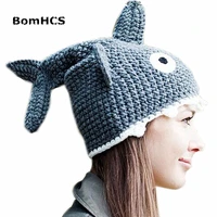 bomhcs novetly shark hat 100 handmade knit animal beanie for march party gift