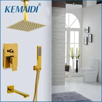 kemaidi bathroom shower kit golden brass showr head single handle valve mixer tap w hand shower hot cold mixer