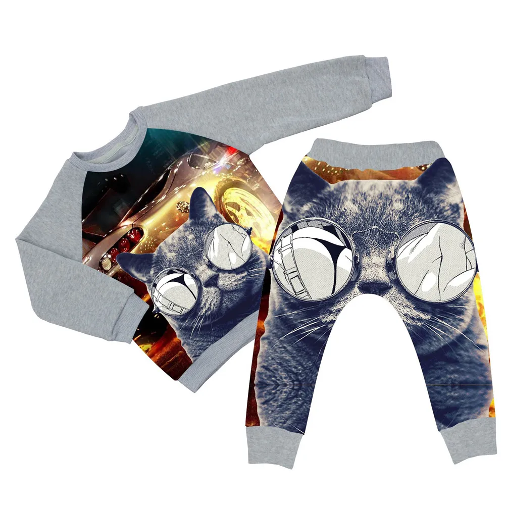 Комплекты одежды для детей модные комплекты с принтом кота и очков мальчиков