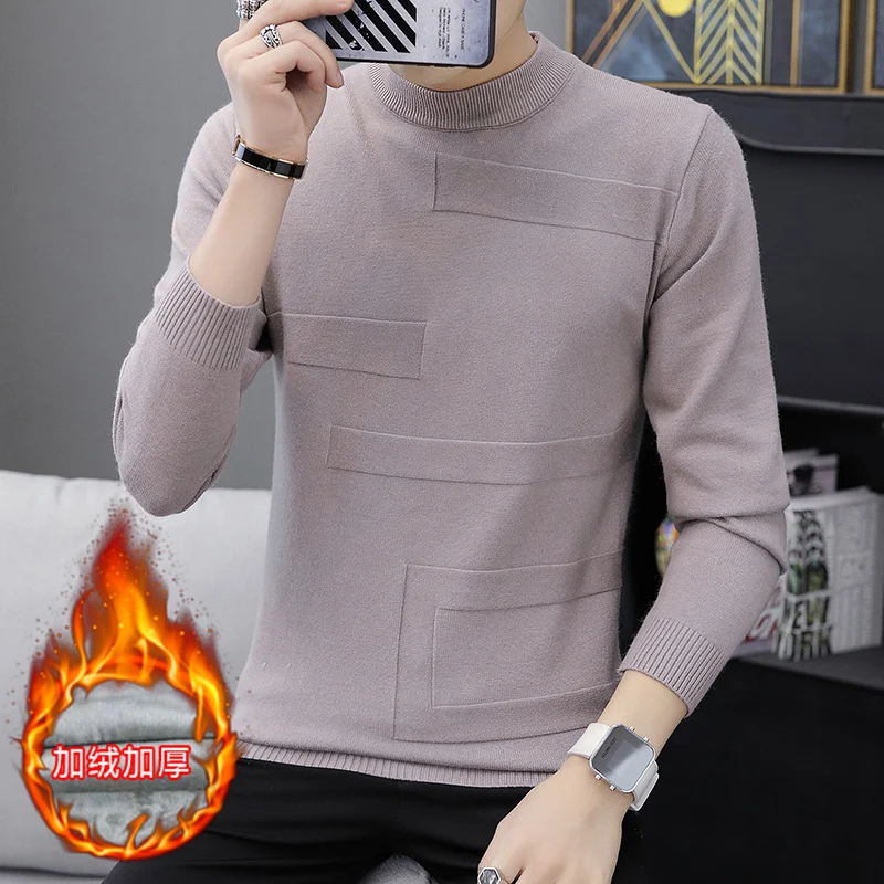 

Cashmere Wool Sweater Men Plus velvet thick Clothing Autumn Winter New Arrival Slim Warm Sweaters O-Neck Pullover Men Top