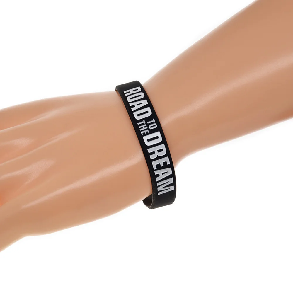 

OBH 50PCS Road to the Dream Silicone Wristband 1/2 Inch Wide Black and White