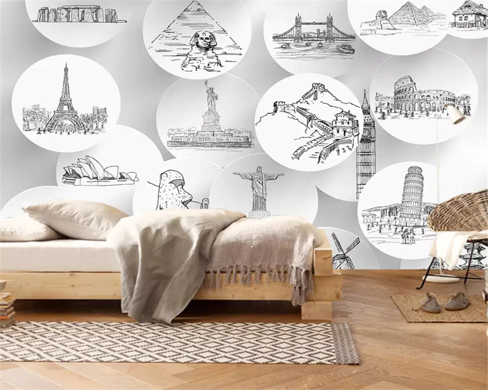 

beibehang 3d living room TV background wall papers home decor decoration painting world city landmark building wallpaper behang