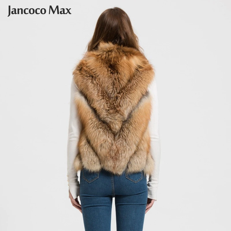 Jancoco Max жилет из натурального Лисьего меха для женщин, зимний женский жилет, модный жилет с воротником-стойкой S1708