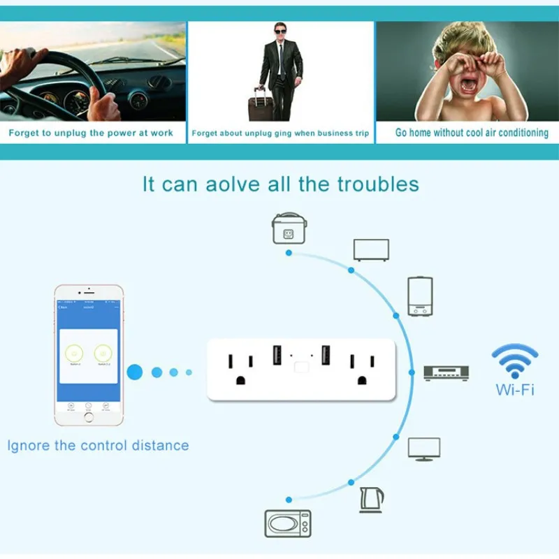 Wifi умная розетка US двойная интерполяция power Monitor Plug с двойным портом USB