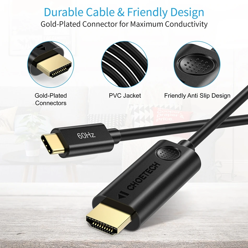 CHOETECH USB C к HDMI 4K кабель адаптер 60 Гц 6Ft usb type 1080p для 2017 2018 MacBook Pro samsung Galaxy S9 huawei| |