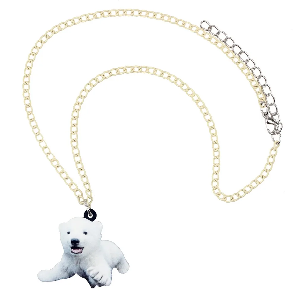 WEVENI Original Acrylic Happy Polar Bear Necklace Pendant Chain Anime Animal Jewelry For Women Girls Bijoux 2018 Gift Dropship | Украшения