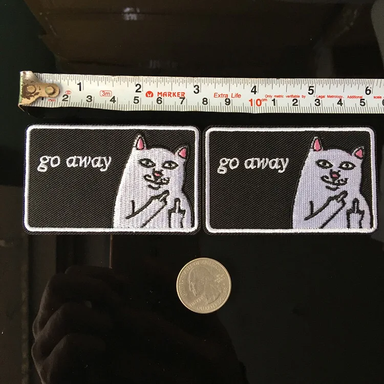 5X Go Away Badge Cat Middle Finger Sew Iron on Patch Embroidered Jacket Applique White and Black Animal Patches for Clothes DIY | Дом и сад