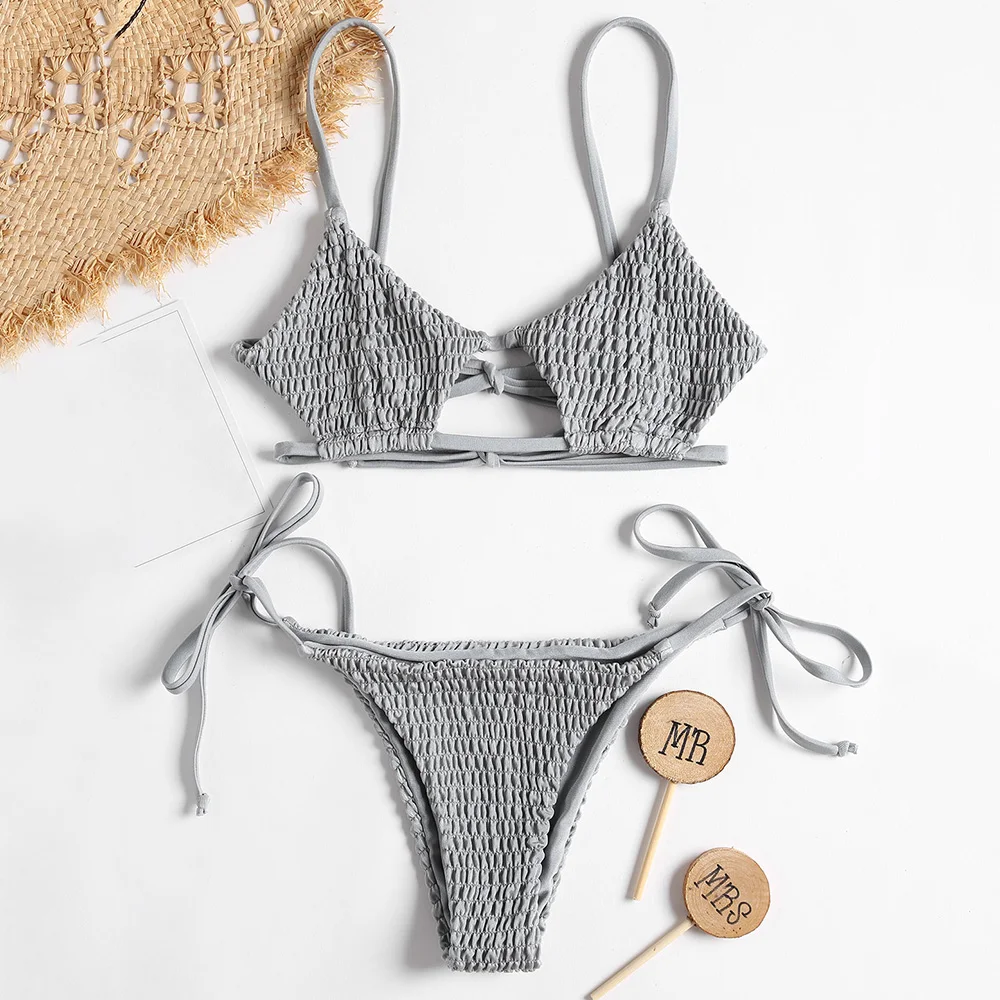 ZAFUL Smocked Ленточные бикини купальник женский Bralette с низкой посадкой Спагетти ремни