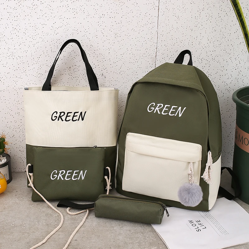 pink letter embroidery patchwork backpack womens backpack canvas bag shoulder school bags for girls ladies backpack purse set