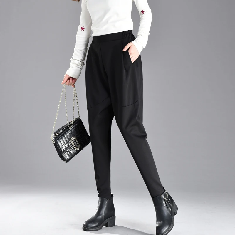 Женские брюки-шаровары 2019 весна осень модные женские черные с эластичной талией