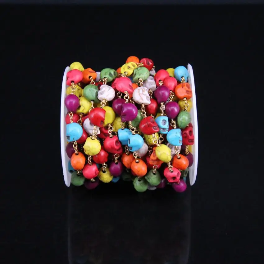 5 м/лот смешанные бирюзовые бусины с черепами медная цепочка 8x10 мм натуральный