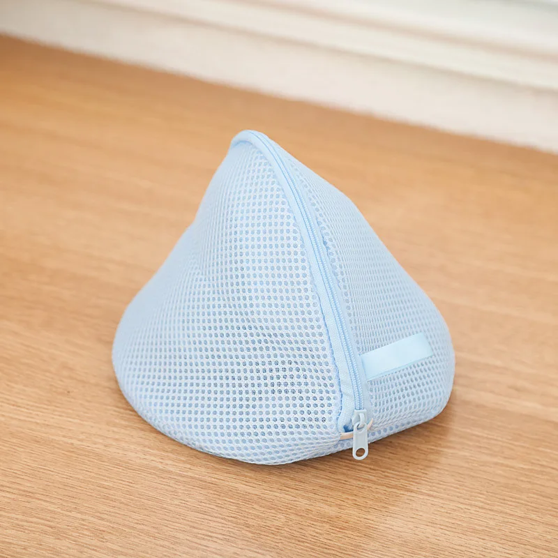 light blue triangle Сетчатые мешки для стирки белья складные деликатные нижнее белье бюстгальтер носки Нижнее белье стиральный мешок стиральная машина защита одежды сетчатый мешок - Color: light blue triangle