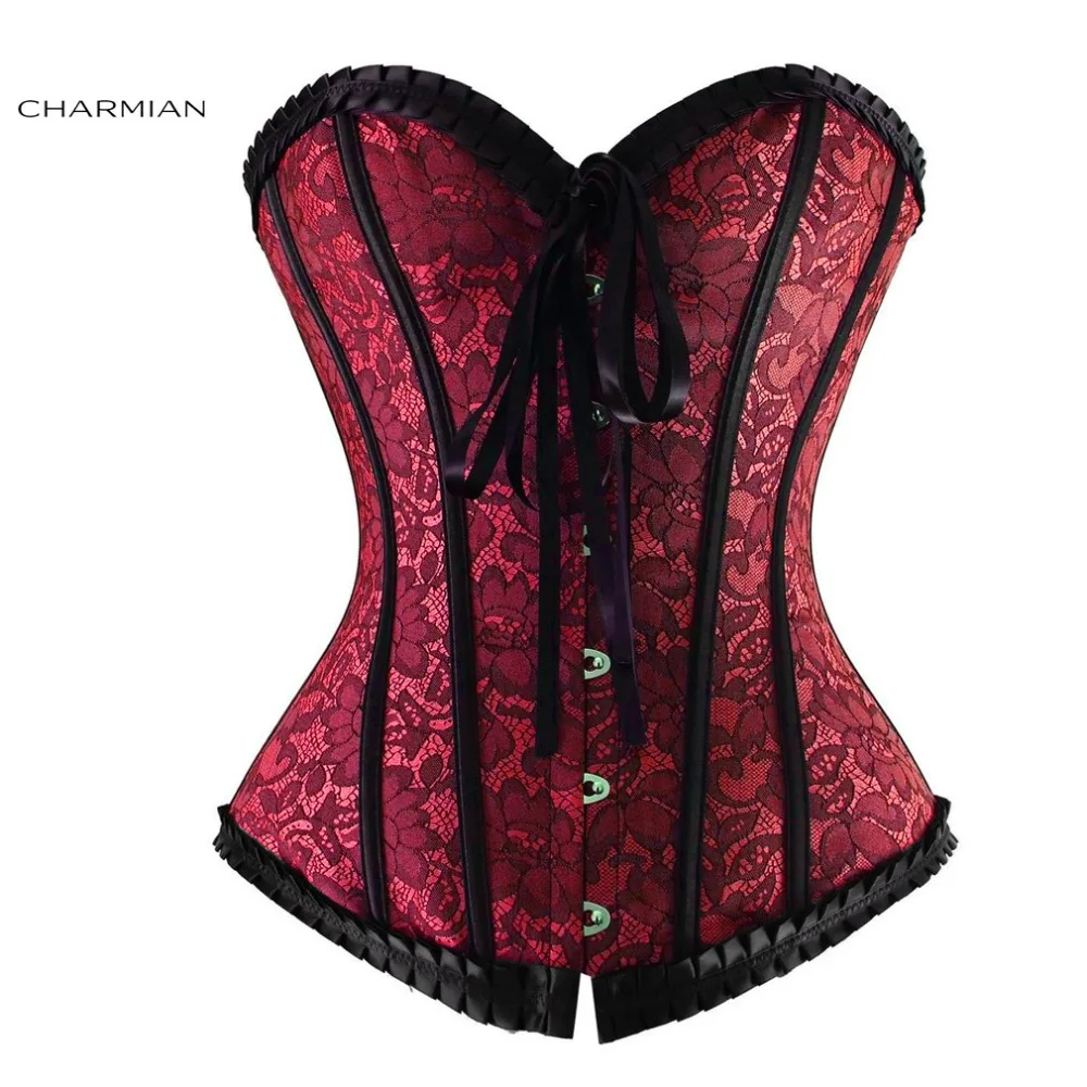 Женский сексуальный черный цветочный кружевной корсет Charmian бурлеск без бретелек