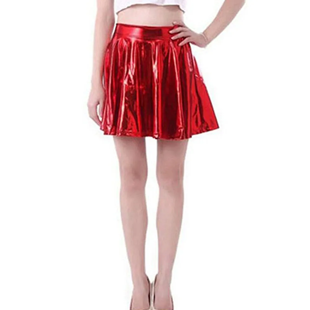 Женская модная расклешенная плиссированная юбка солнце короткая с блестящим