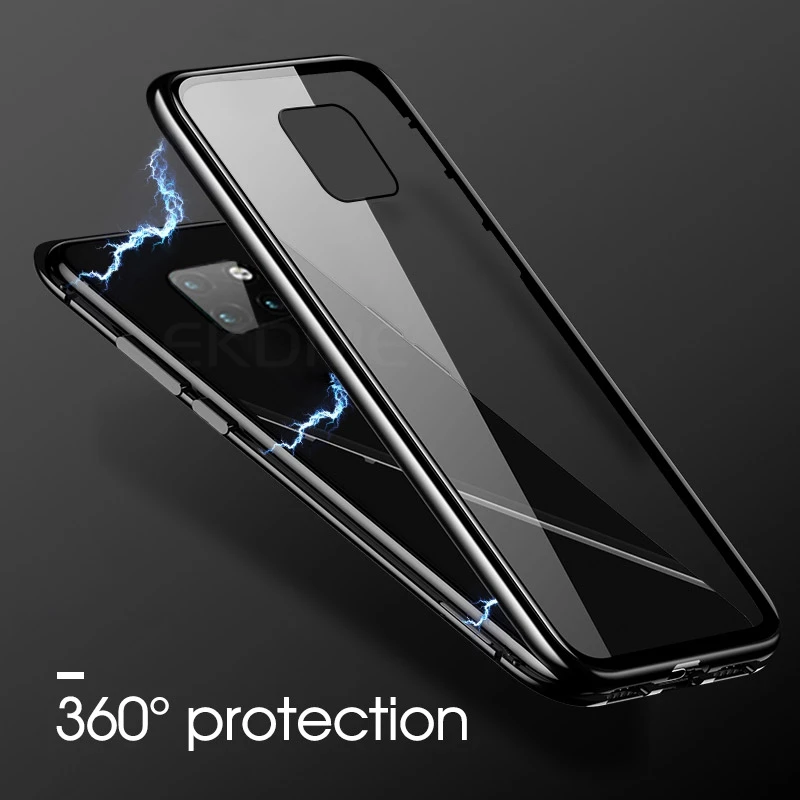 Магнитный металлический чехол 360 для Huawei P30 P20 Lite Pro Mate 10 20 из закаленного стекла на