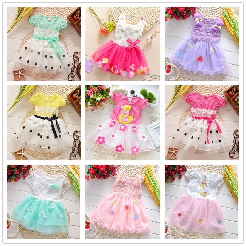 2016 2-7 летний Новый Милый Ребенок Девушки Наряды дети Дети Кружева Voile Свадебное