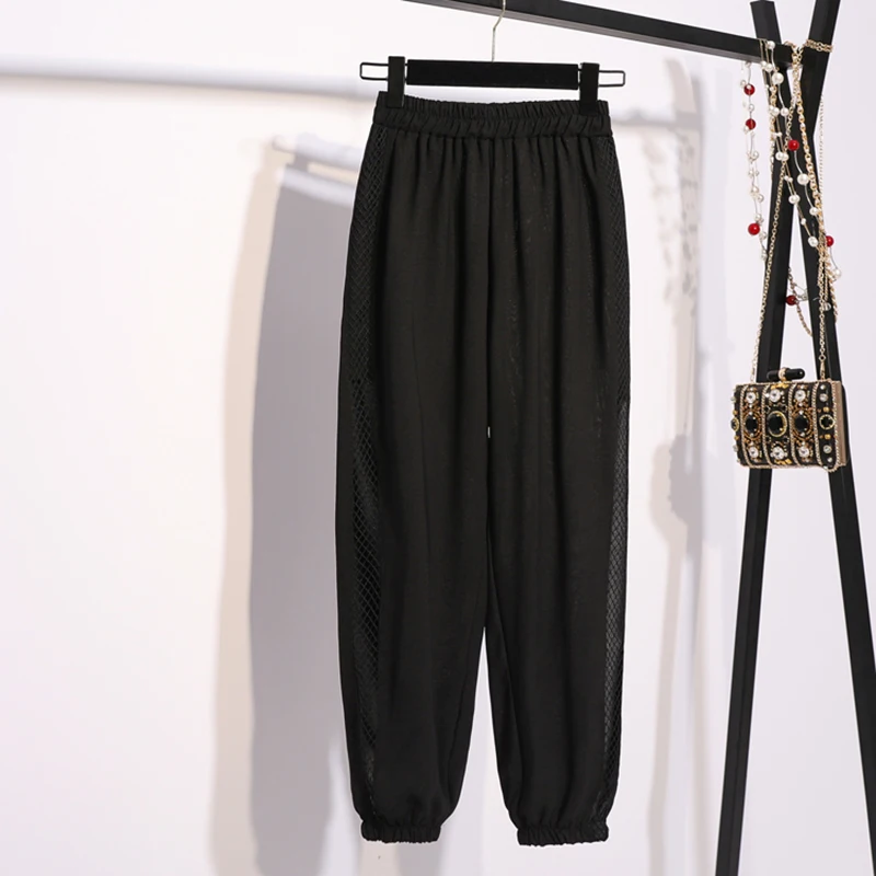 2019 Plus Size Two Piece Set Women Shirt+Elastic Waist Pants Joggers Striped Tops Casual Hollow Pant Sets For Woman Summer |