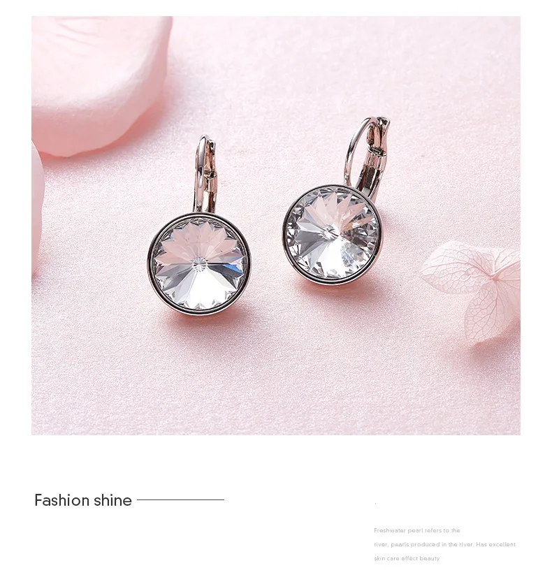 TYTW New Round Crystals Women Hoop Earring White Blue Purple Red Girl Earrings Fashion Jewelry Gift 4 colors
