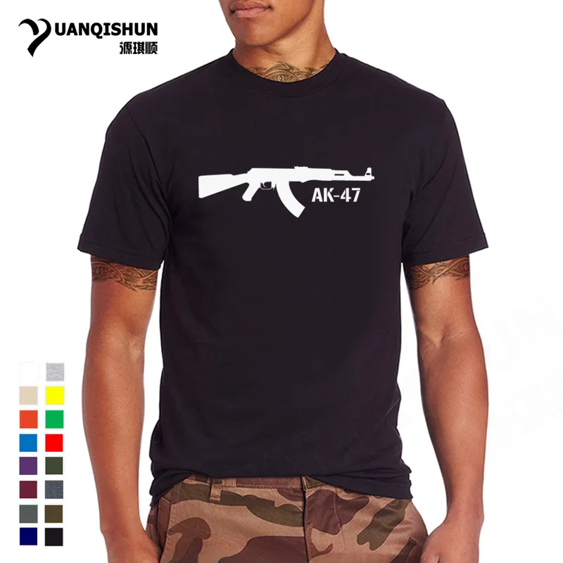 16 Colors 100% Cotton Casual Tshirt Ak47 Kalashnikov Printed Top Quality Men T shirt Funny AK-47 Gun Tops Tee Casual Design 3XL