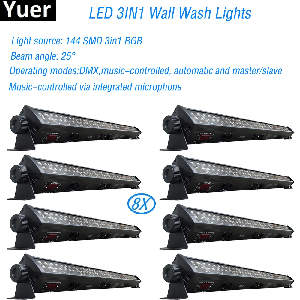 8Pcs/Lot NEW stage light RGB 3IN1 Led Wall Wash Light DMX Led Bar DMX Line Bar Wash Stage Light For Dj Indoor horse race lamp 9x10w led rgbw 4in1 led wall wash light point control dmx led bar dmx line bar wash stage light effect party wedding event light
