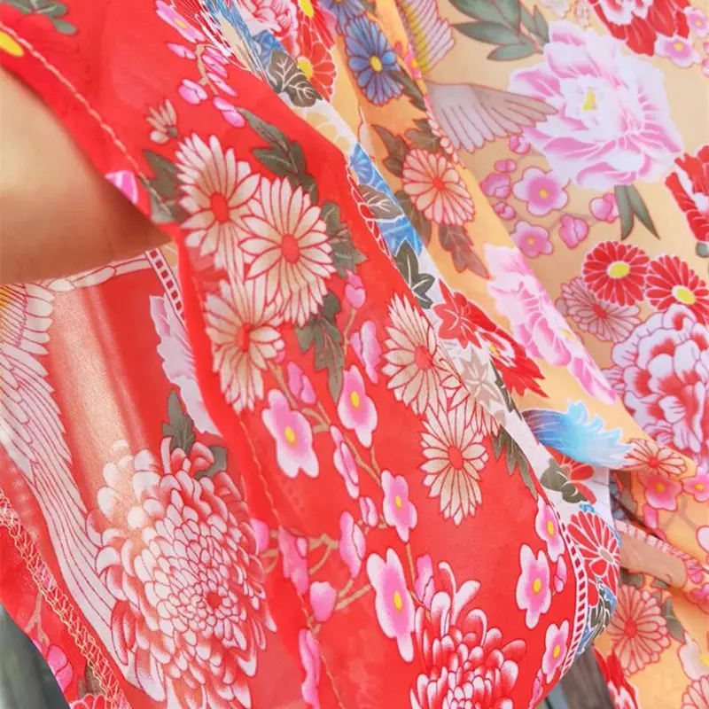 NODELAY 2019 Summer Flower print Bikini Cover Up Loose Beach Dress Women Pareo Long Chiffon Cardigan Kaftan Robe de Plage |