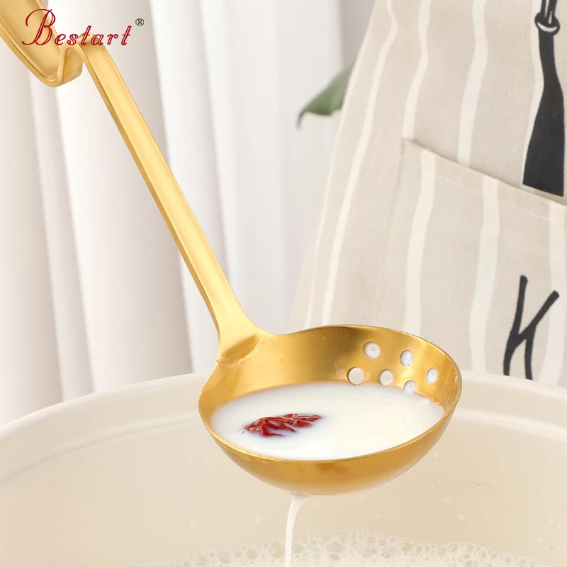 2 in 1 Long Handle Soup Ladle Serving Spoon Set Cooking Colander Kitchen Slotted With Holes Metal Table Scoop Tableware | Дом и сад