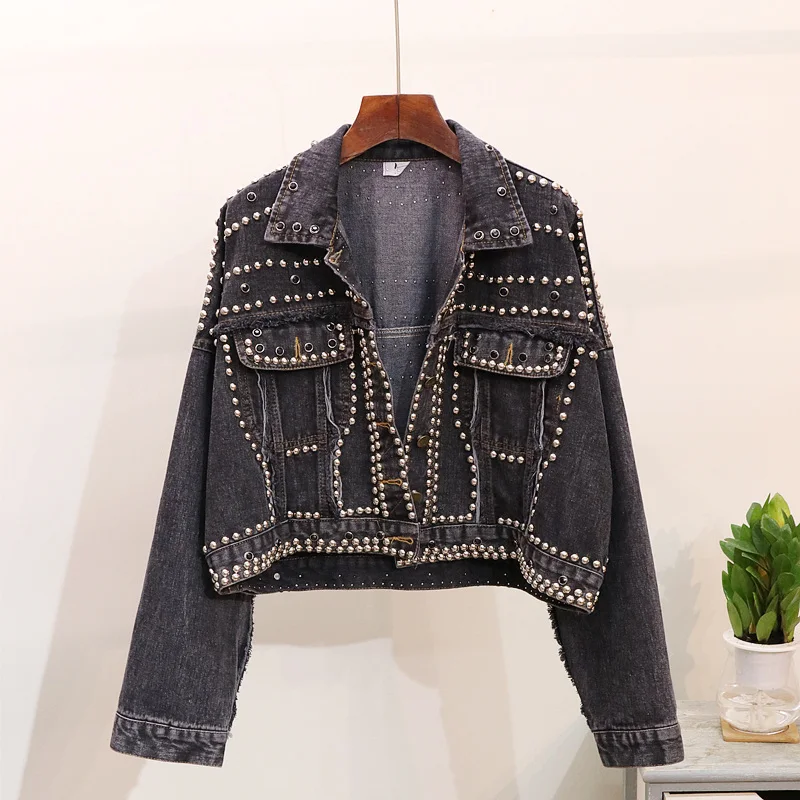 Осеннее потертое пальто с длинными рукавами женская джинсовая куртка тяжелыми