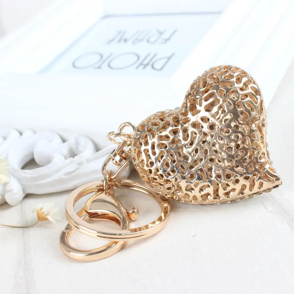 

Sweet Peach Heart New Cute Crystal Charm Pendant Purse Bag Car Key Ring Chain Jewelry Gift Bling heart Pendant