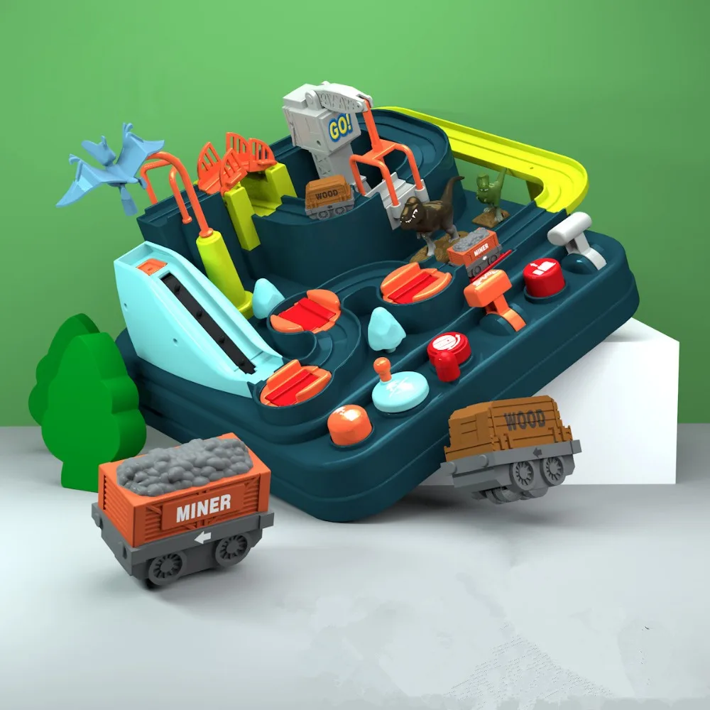 Новости Популярная игрушка Детские развивающие игрушки поезд трек горка игрушечный динозавр костюм приключений автомобиль большой Приключения Забавный рождественский подарок