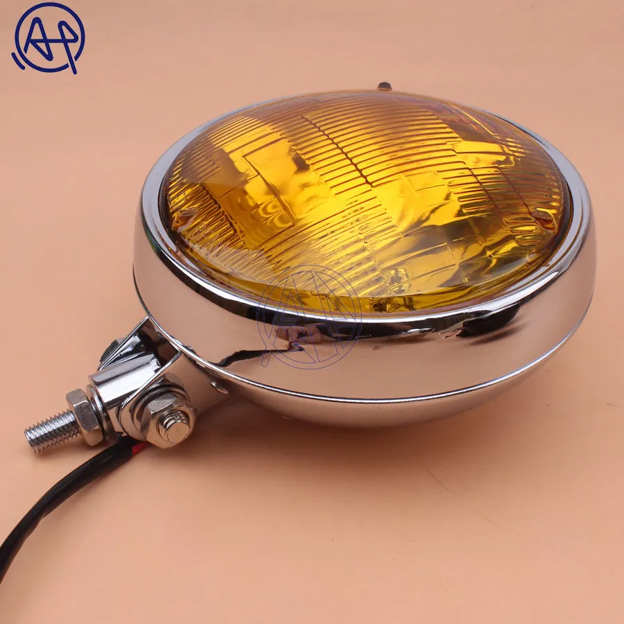 Motorcycle Black/Chrome Old School Vintage Metal Retro Front Hi-Lo H4 Headlight Clear/Amber Lens For Harley Chopper Honda Yamaha |